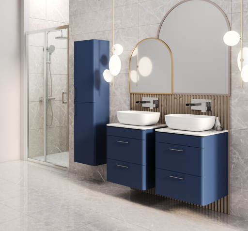 Lecico bathroom display in Layla Cobalt Blue